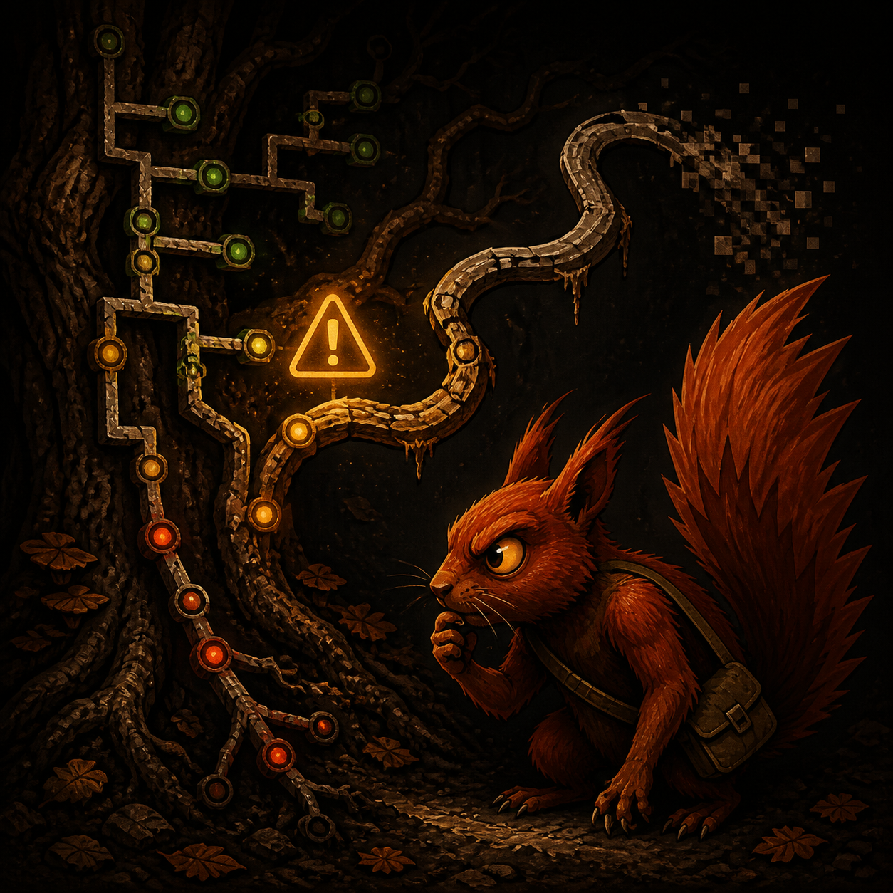 Ratatoskr squints at a twisted symlink path leaving the filesystem tree.