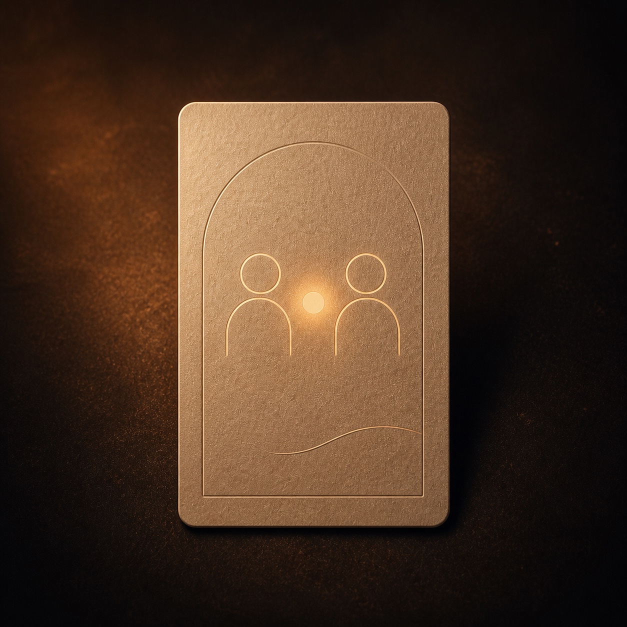 Clothed touch deck card with two abstract person shapes and a warm light between them.
