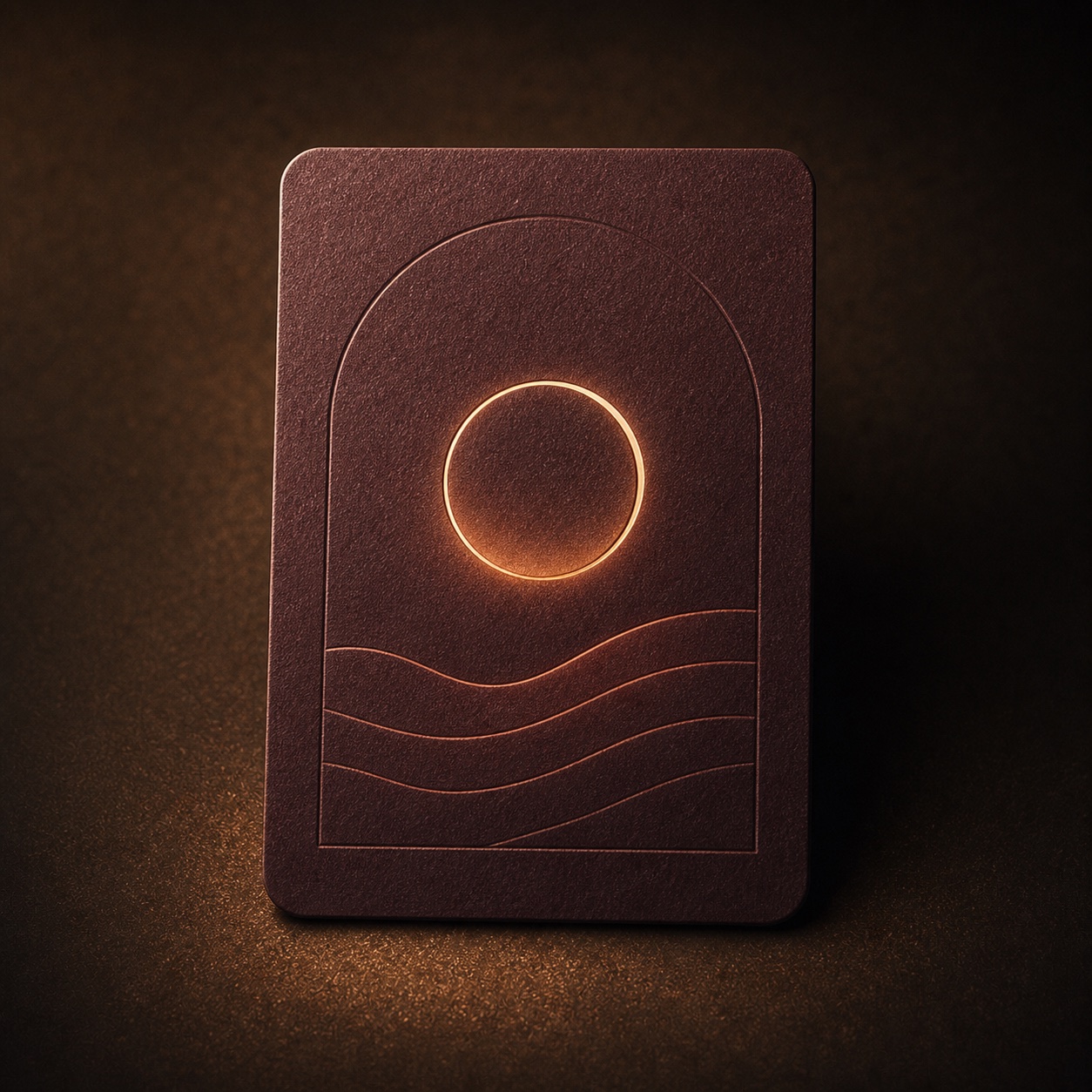 Unclothed touch deck card with a glowing circle above soft wave lines.